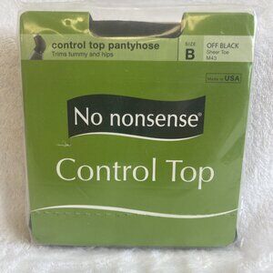 No Nonsense Control‎ Top Nylon Pantyhose Size B Off Black Sheer Toe M43